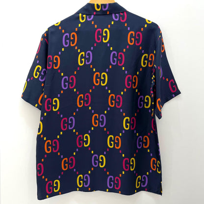 【中古】GUCCI | グッチ 半袖シャツ 694124 ZAJOZ ネイビー×マルチカラー サイズ：44【尾張小牧店】