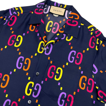 【中古】GUCCI | グッチ 半袖シャツ 694124 ZAJOZ ネイビー×マルチカラー サイズ：44【尾張小牧店】