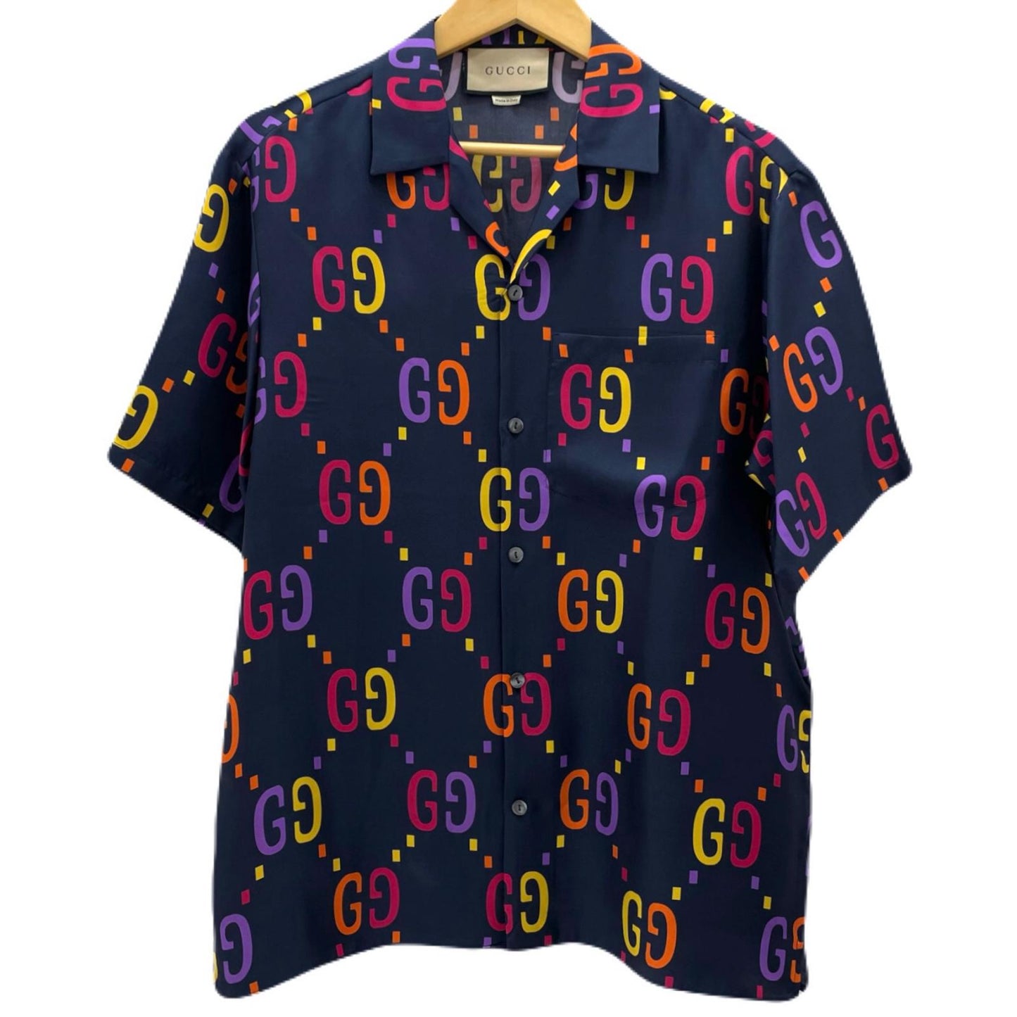 【中古】GUCCI | グッチ 半袖シャツ 694124 ZAJOZ ネイビー×マルチカラー サイズ：44【尾張小牧店】