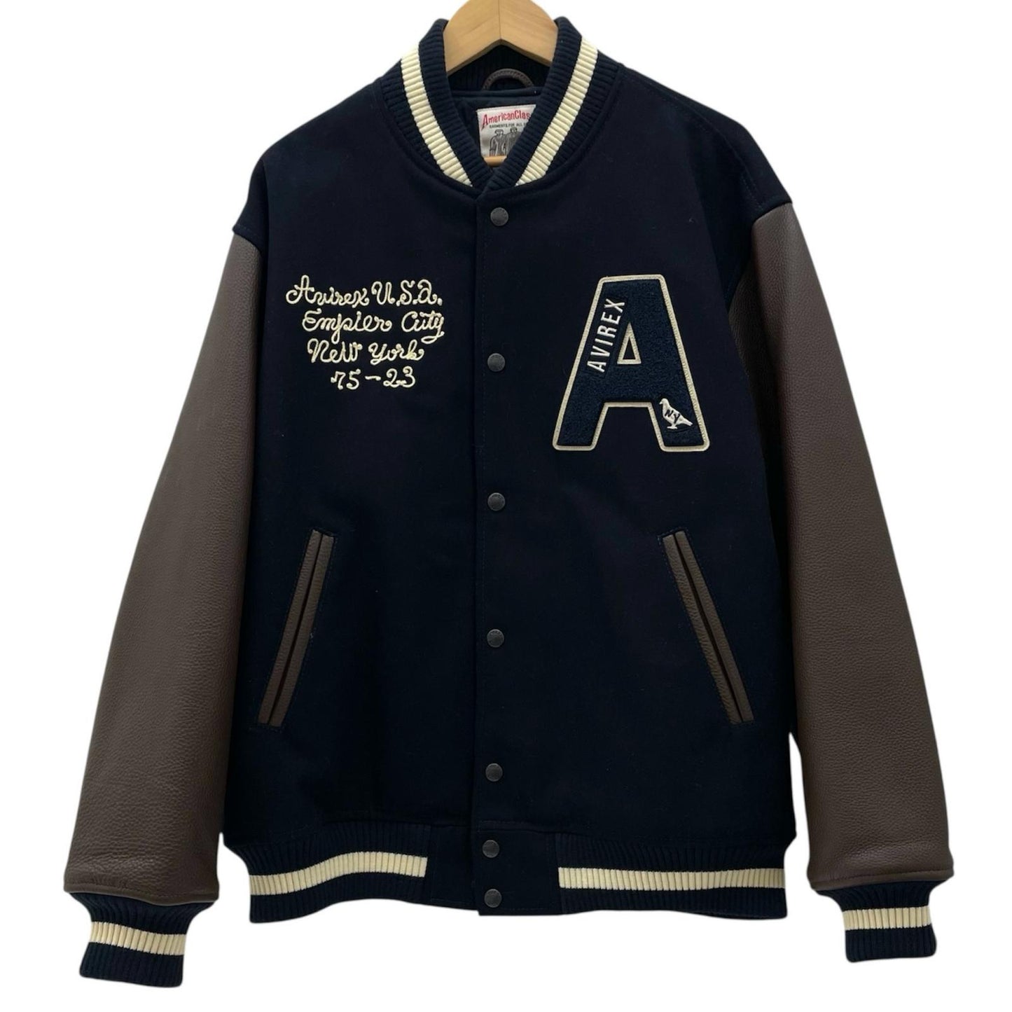 AVIREX | アヴィレックス NYC STADIUM JACKET スタジャン 783-3252047 ネイビー×ブラウン サイズ：XL【尾張小牧店】