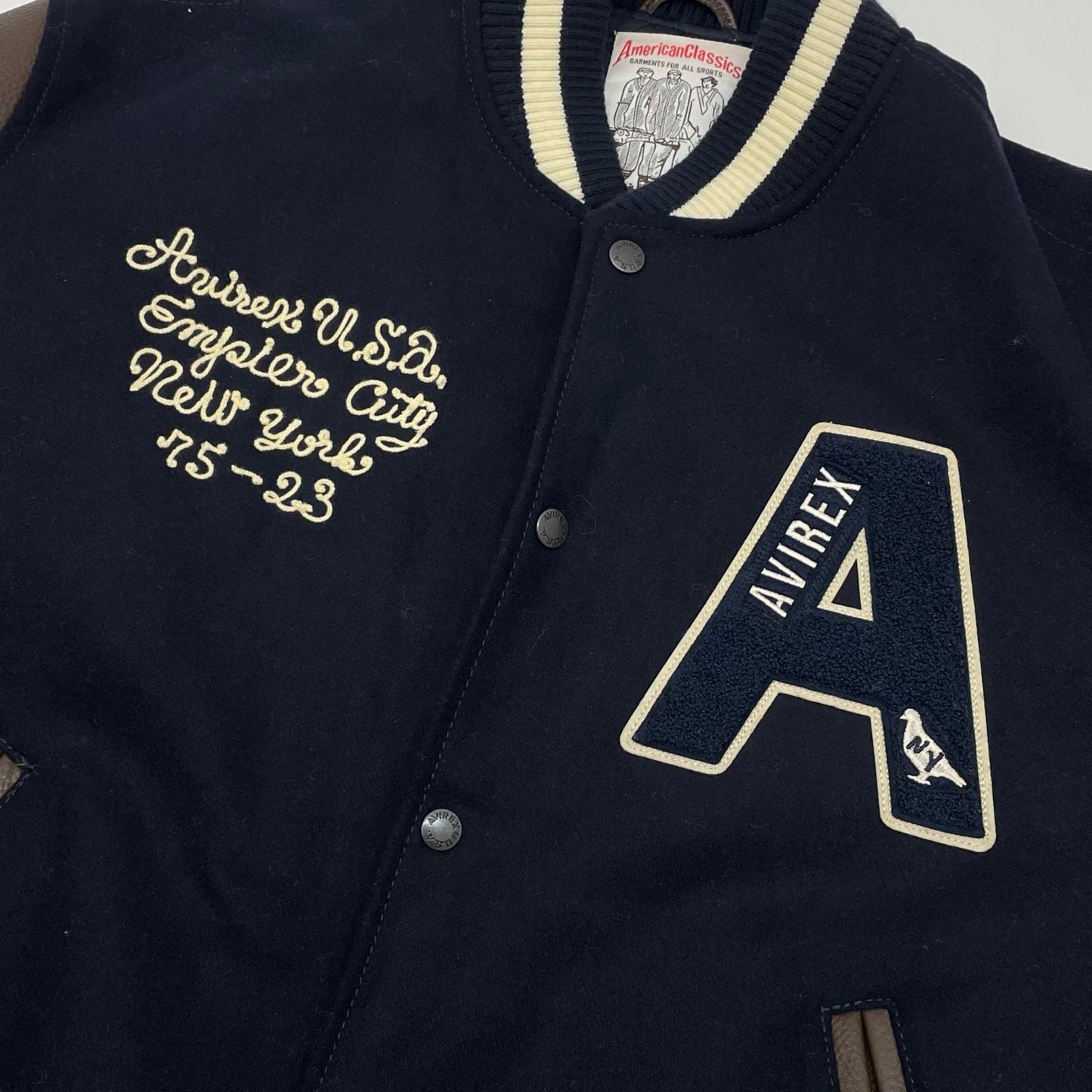 AVIREX | アヴィレックス NYC STADIUM JACKET スタジャン 783-3252047 ネイビー×ブラウン サイズ：XL【尾張小牧店】