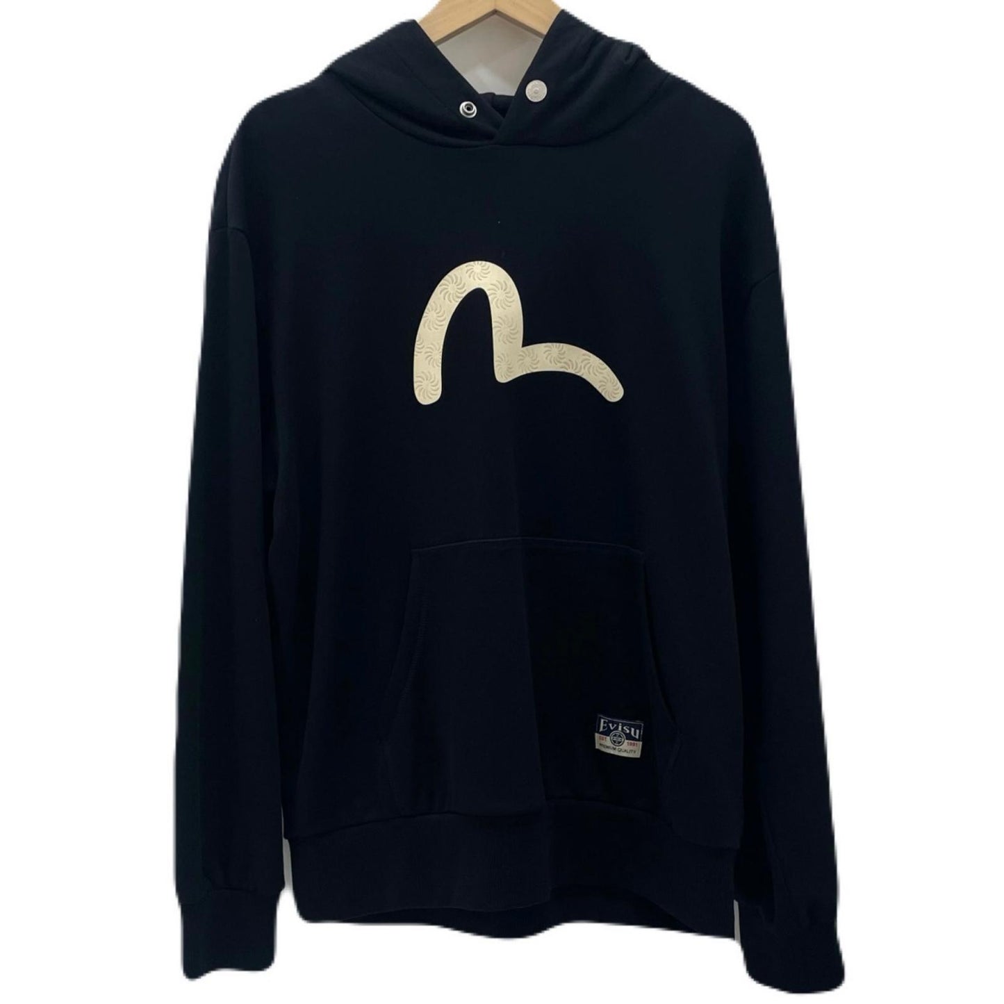 【中古】EVISU | エヴィス カモメプリント リラックスフィット フーディー 長袖パーカー ブラック サイズ：L【尾張小牧店】