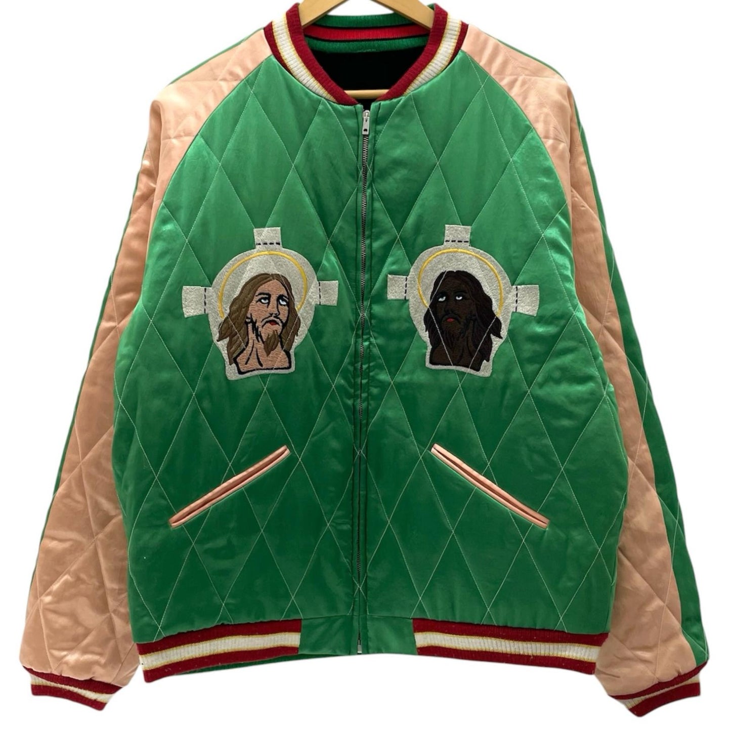 【中古】SAINT MICHAEL×DENIM TEARS | セントマイケル×デニムティアーズ　22SS TEARS RVRSBL SUKAJYAN スーベニアジャケット リバーシブルスカジャンSM-S22-0000-059 グリーン×ブラック サイズ：L【尾張小牧店】