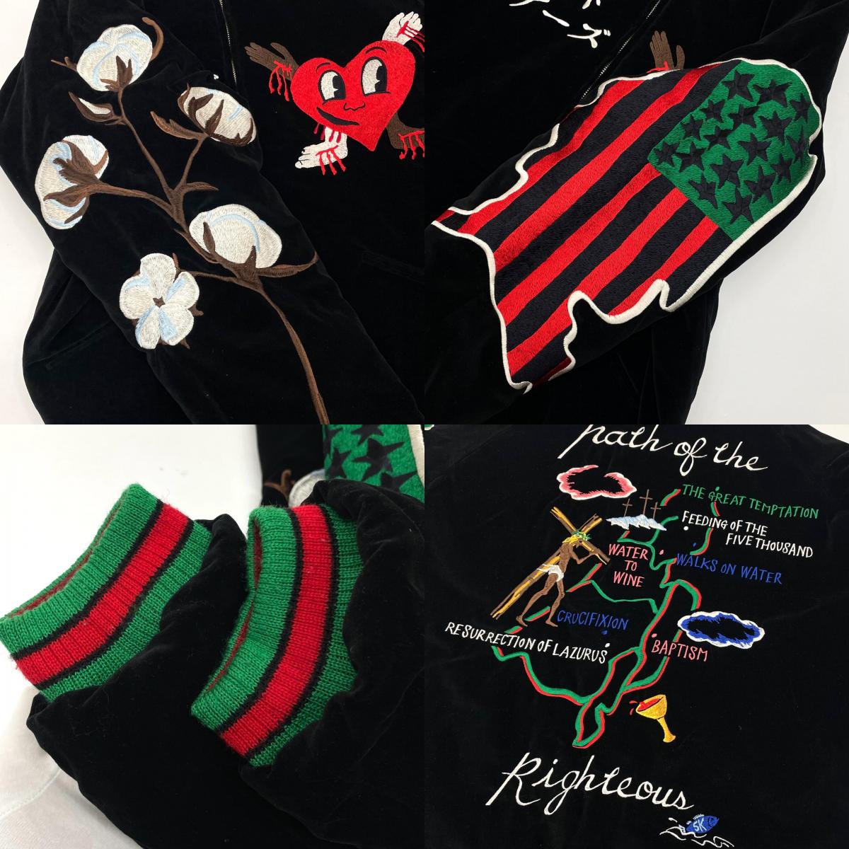 【中古】SAINT MICHAEL×DENIM TEARS | セントマイケル×デニムティアーズ　22SS TEARS RVRSBL SUKAJYAN スーベニアジャケット リバーシブルスカジャンSM-S22-0000-059 グリーン×ブラック サイズ：L【尾張小牧店】