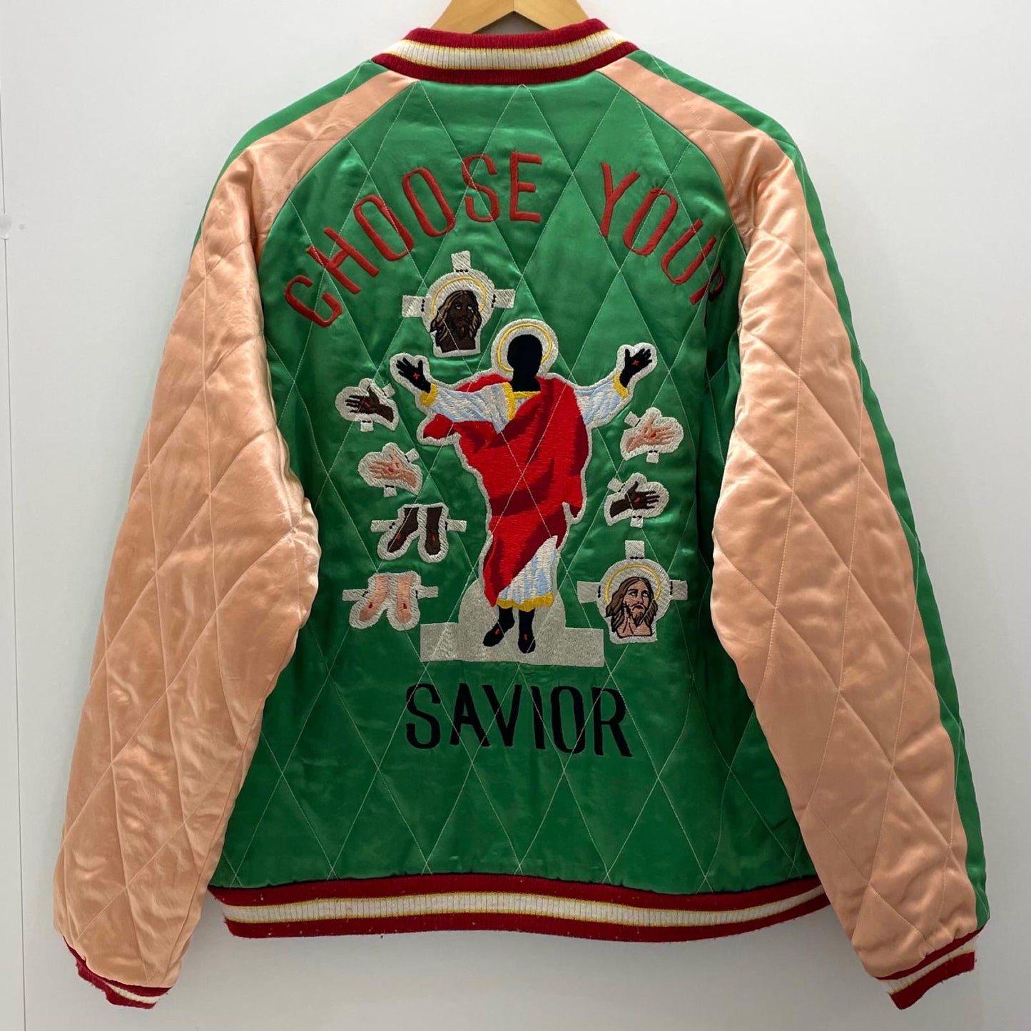 【中古】SAINT MICHAEL×DENIM TEARS | セントマイケル×デニムティアーズ　22SS TEARS RVRSBL SUKAJYAN スーベニアジャケット リバーシブルスカジャンSM-S22-0000-059 グリーン×ブラック サイズ：L【尾張小牧店】