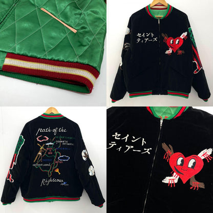 【中古】SAINT MICHAEL×DENIM TEARS | セントマイケル×デニムティアーズ　22SS TEARS RVRSBL SUKAJYAN スーベニアジャケット リバーシブルスカジャンSM-S22-0000-059 グリーン×ブラック サイズ：L【尾張小牧店】