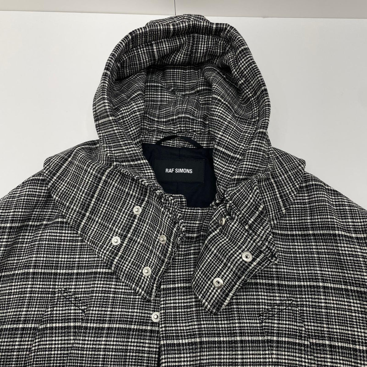 【中古】RAF SIMONS | ラフシモンズ　18AW PADDED PARKA COAT フード付きチェック柄コート 712-25002 ブラック×ホワイト サイズ：46【尾張小牧店】
