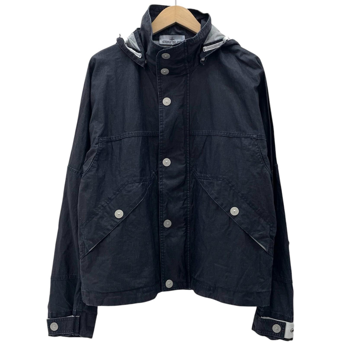 【中古】STONE ISLAND | ストーンアイランド MARINA_RAW PLATED LINEN フード付きブルゾン ジャケット　ネイビー サイズ：M【尾張小牧店】