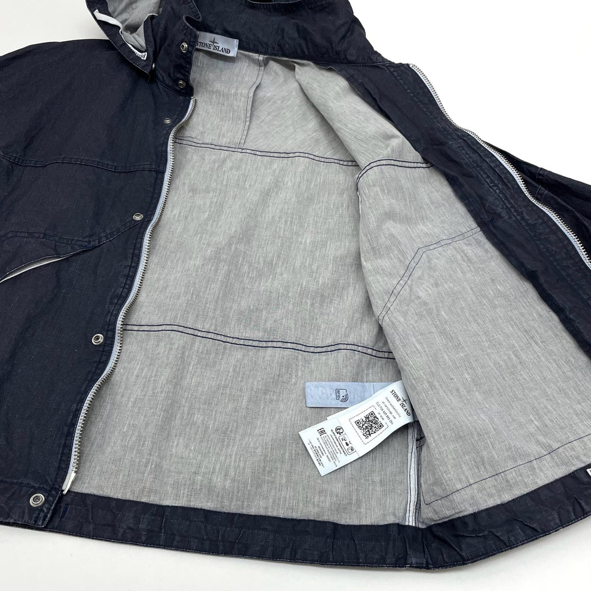 【中古】STONE ISLAND | ストーンアイランド MARINA_RAW PLATED LINEN フード付きブルゾン ジャケット　ネイビー サイズ：M【尾張小牧店】