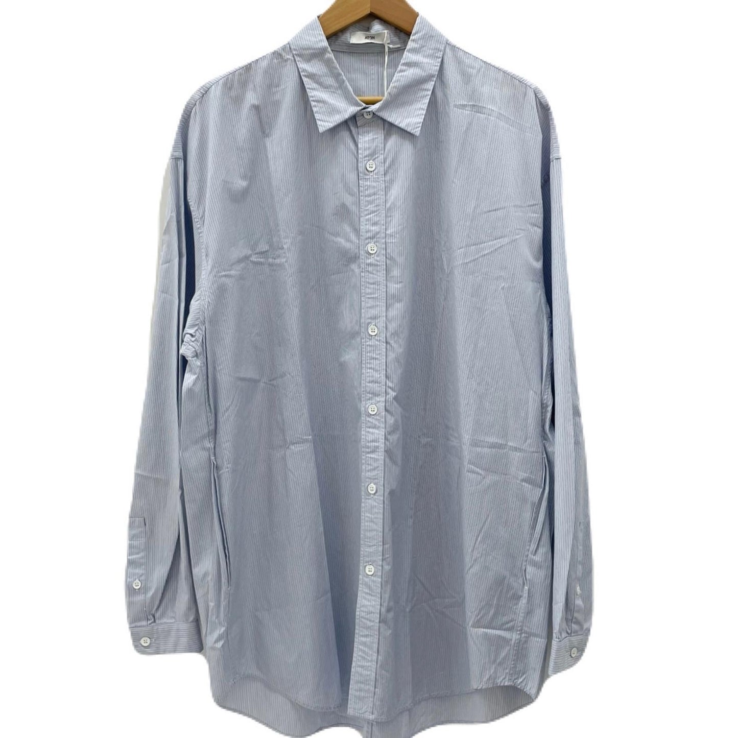 【中古】ATON | エイトン B/Shrinkboard Oversized Striped Shirt　ストライプ柄 長袖シャツ 7055537 ブルー×ホワイト サイズ：4【尾張小牧店】
