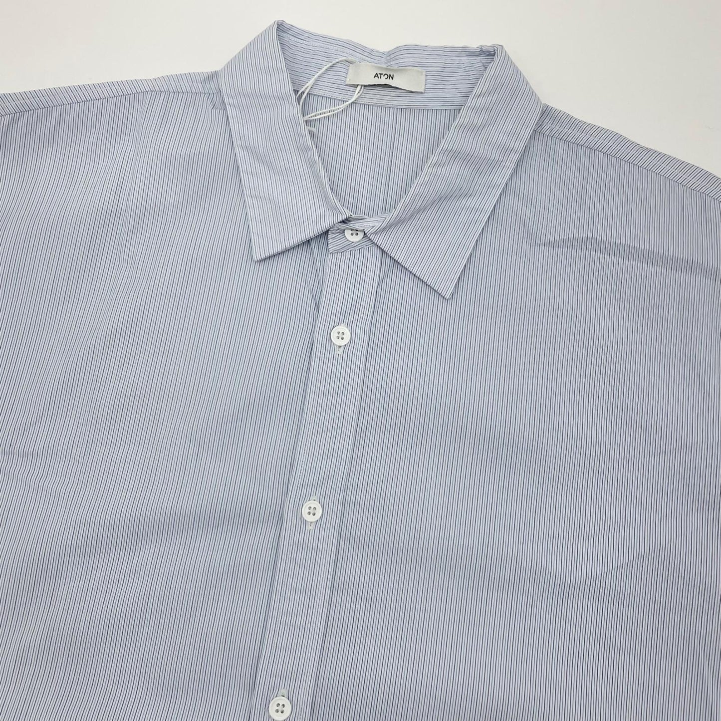 【中古】ATON | エイトン B/Shrinkboard Oversized Striped Shirt　ストライプ柄 長袖シャツ 7055537 ブルー×ホワイト サイズ：4【尾張小牧店】