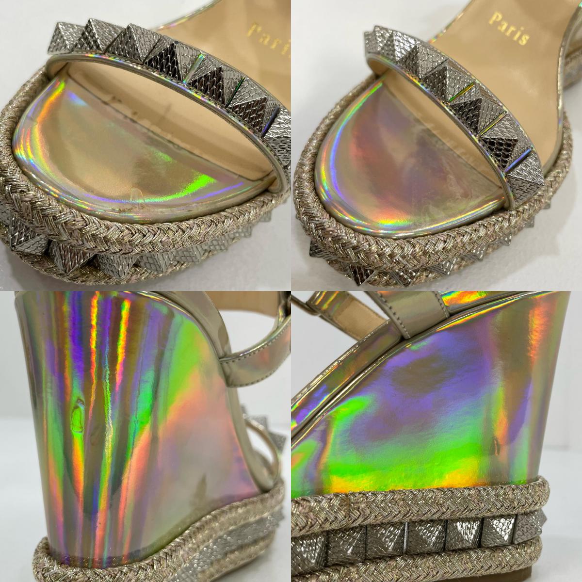 【中古】Christian Louboutin | クリスチャンルブタン ピラクルー 110 パテント サイキック ウェッジソール サンダル スタッズ シルバー サイズ：35【尾張小牧店】