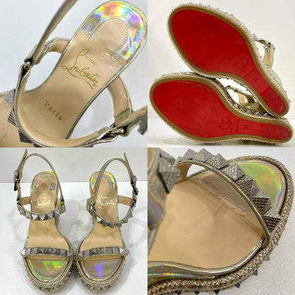 【中古】Christian Louboutin | クリスチャンルブタン ピラクルー 110 パテント サイキック ウェッジソール サンダル スタッズ シルバー サイズ：35【尾張小牧店】