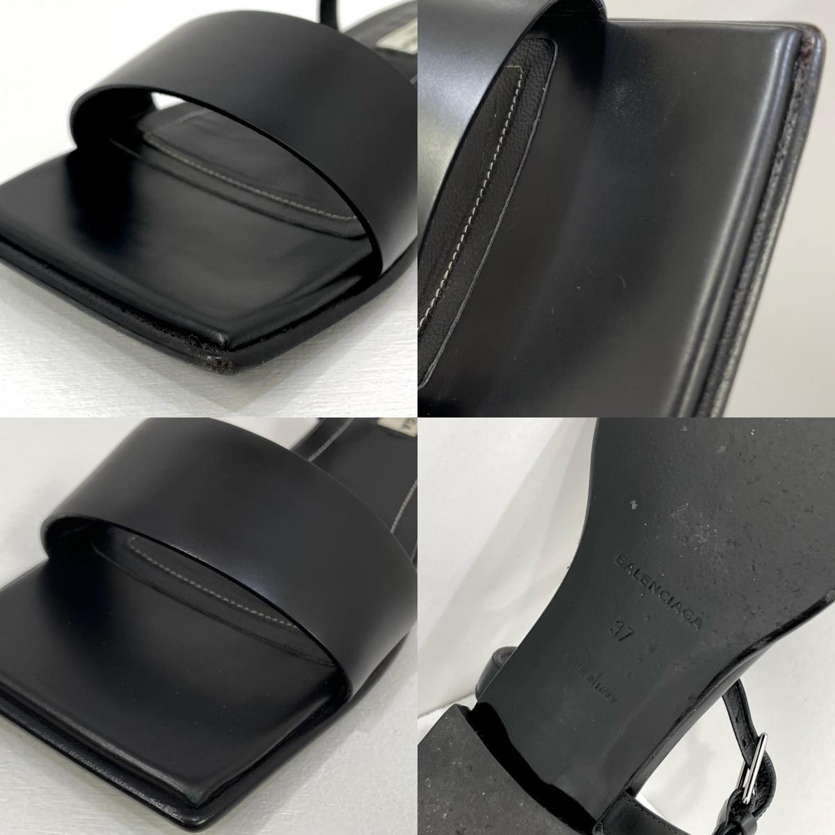 【中古】BALENCIAGA | バレンシアガ ストラップ レザー スクエアトゥ サンダル ブラック サイズ：37　24.5cm【尾張小牧店】