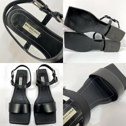 【中古】BALENCIAGA | バレンシアガ ストラップ レザー スクエアトゥ サンダル ブラック サイズ：37　24.5cm【尾張小牧店】