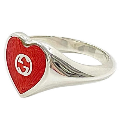 【中古】GUCCI | グッチ インターロッキングG ロゴ ハート モチーフ リング・指輪 645544 シルバー×レッド【尾張小牧店】