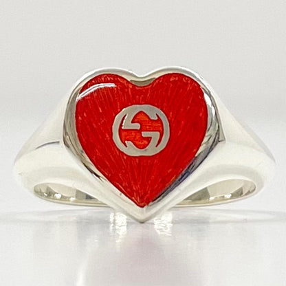 【中古】GUCCI | グッチ インターロッキングG ロゴ ハート モチーフ リング・指輪 645544 シルバー×レッド【尾張小牧店】