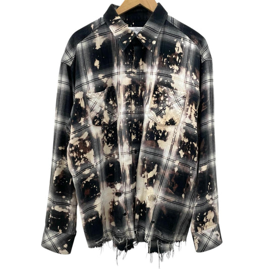 【中古】Rafu | ラフ Bleached & Damaged Shirt チェック柄長袖シャツ ブラック×マルチカラー サイズ：L【尾張小牧店】