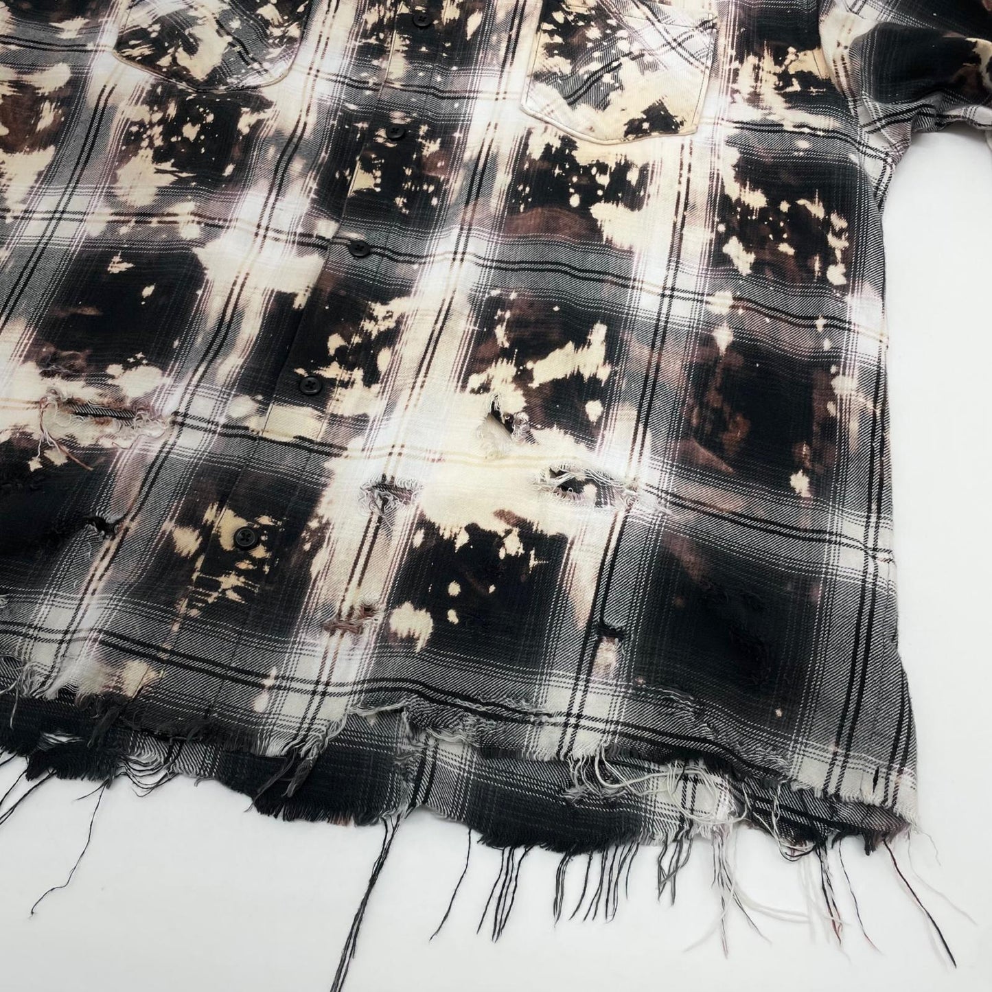 【中古】Rafu | ラフ Bleached & Damaged Shirt チェック柄長袖シャツ ブラック×マルチカラー サイズ：L【尾張小牧店】