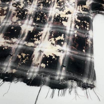 【中古】Rafu | ラフ Bleached & Damaged Shirt チェック柄長袖シャツ ブラック×マルチカラー サイズ：L【尾張小牧店】