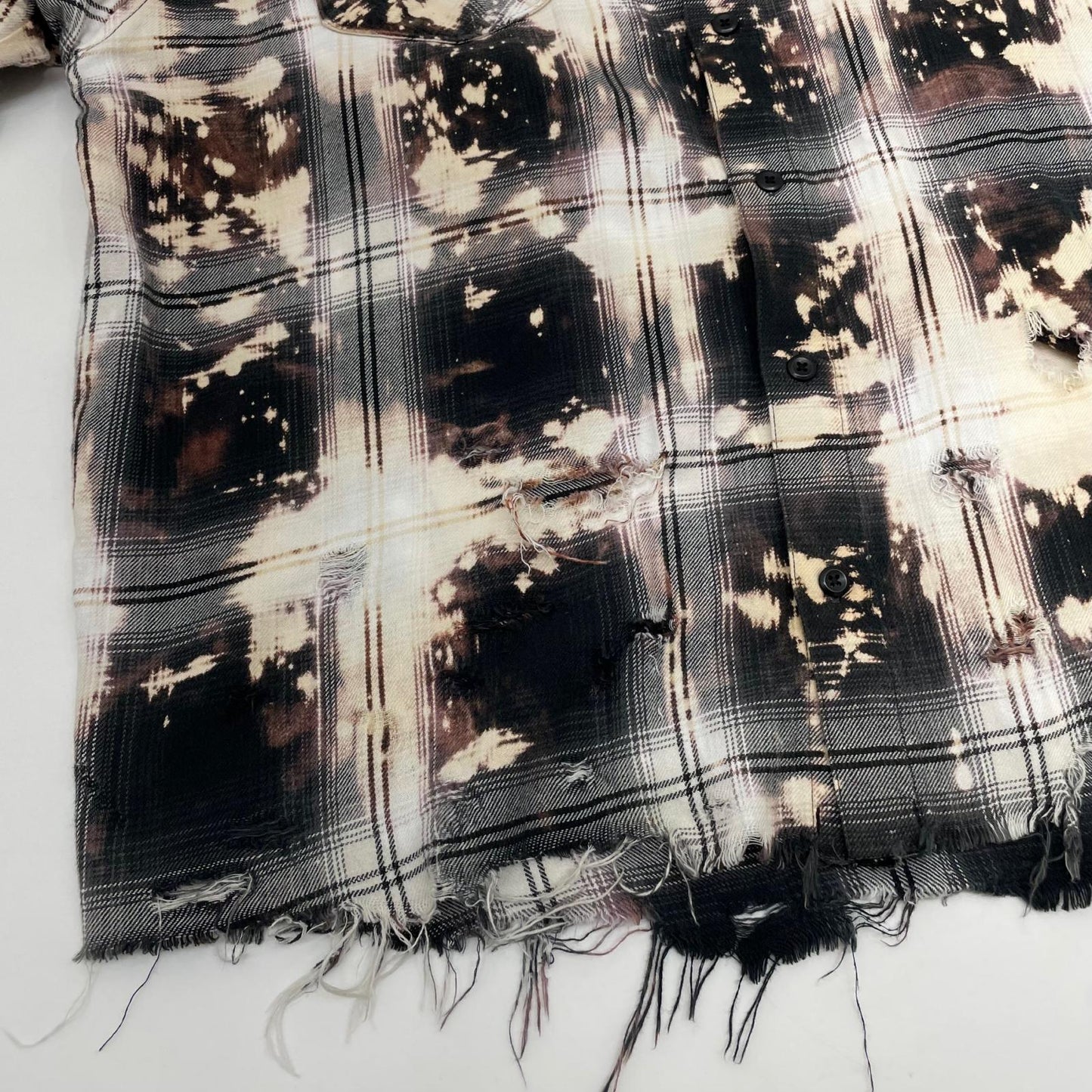 【中古】Rafu | ラフ Bleached & Damaged Shirt チェック柄長袖シャツ ブラック×マルチカラー サイズ：L【尾張小牧店】