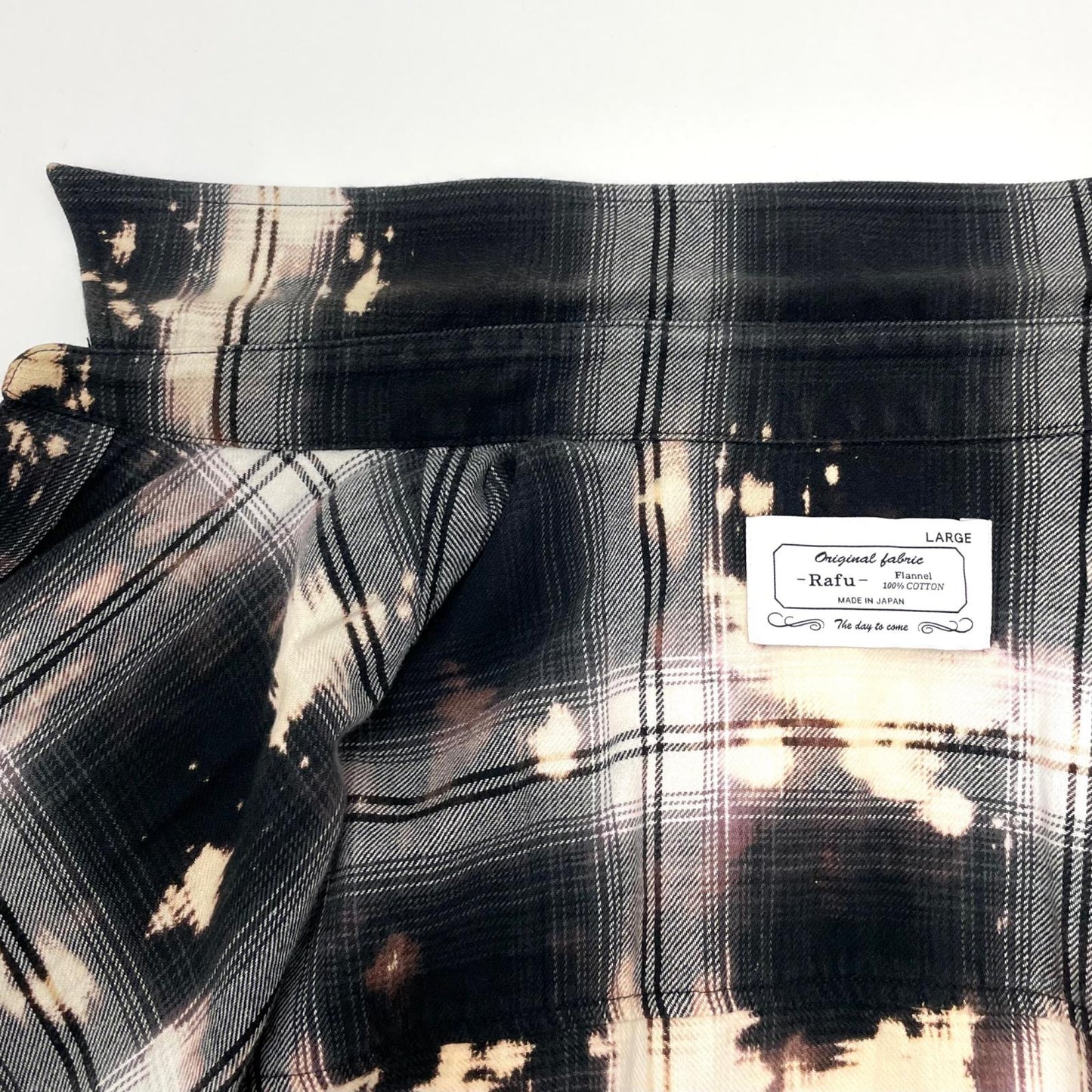 【中古】Rafu | ラフ Bleached & Damaged Shirt チェック柄長袖シャツ ブラック×マルチカラー サイズ：L【尾張小牧店】