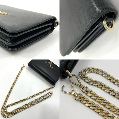 【中古】PRADA | プラダ サフィアーノ チェーンウォレット ショルダーウォレット 長財布 ブラック【尾張小牧店】
