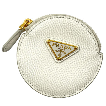 【中古】PRADA | プラダ サフィアーノ トライアングル ロゴ 丸形 コインケース 1MM006 ホワイト【尾張小牧店】