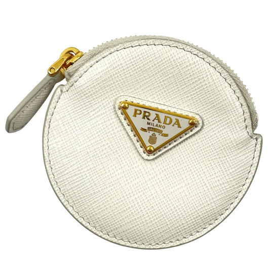【中古】PRADA | プラダ サフィアーノ トライアングル ロゴ 丸形 コインケース 1MM006 ホワイト【尾張小牧店】