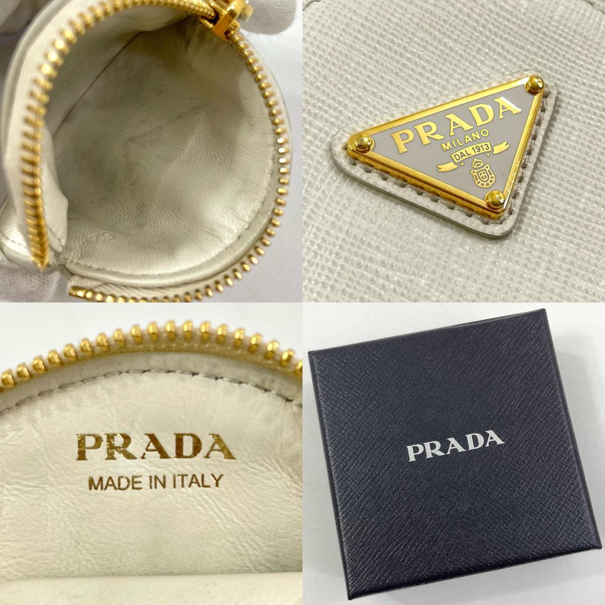 【中古】PRADA | プラダ サフィアーノ トライアングル ロゴ 丸形 コインケース 1MM006 ホワイト【尾張小牧店】