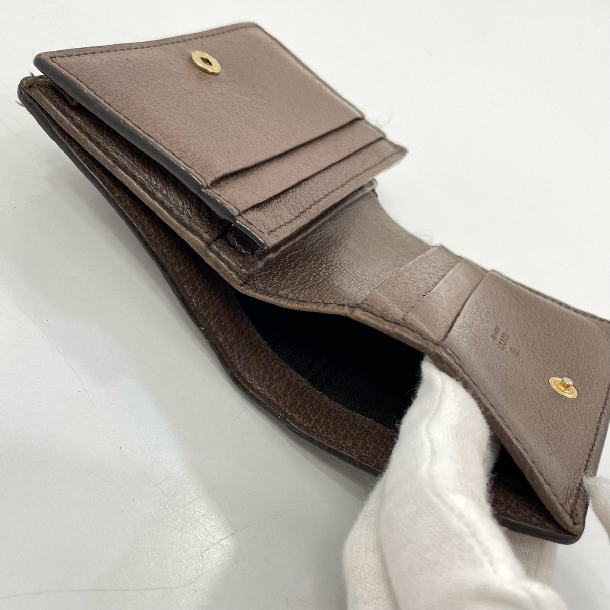 【中古】GUCCI | グッチ GGスプリーム ベージュ エボニー オフィディア 二つ折り財布 523155・0416 ブラウン【尾張小牧店】