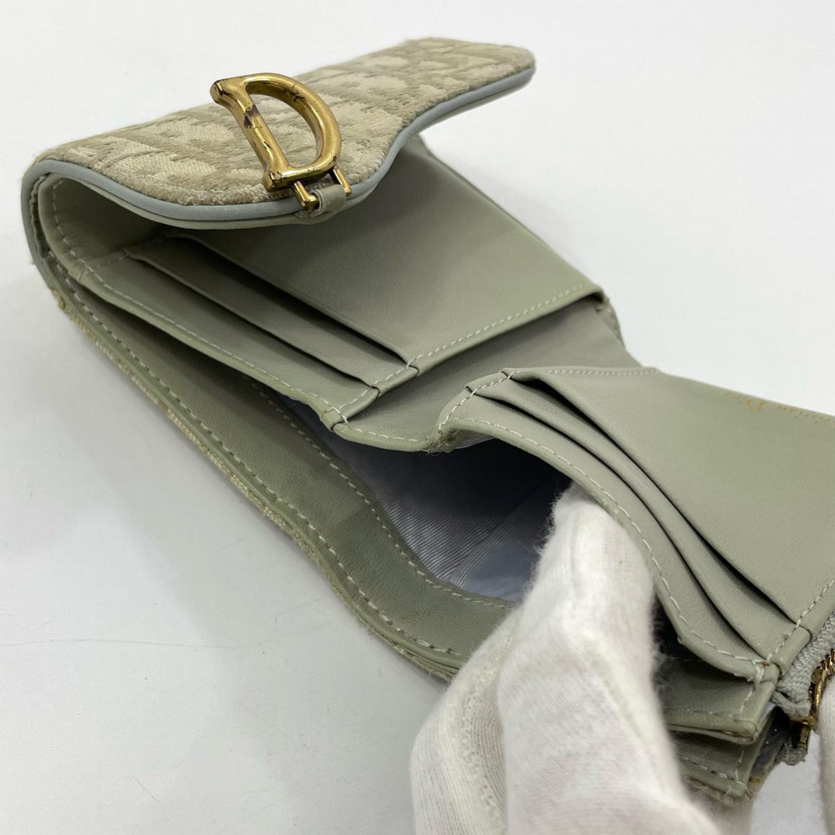 【中古】Dior | ディオール サドルロータスウォレット コンパクト 三つ折り財布 S5652CTZQ グレー【尾張小牧店】