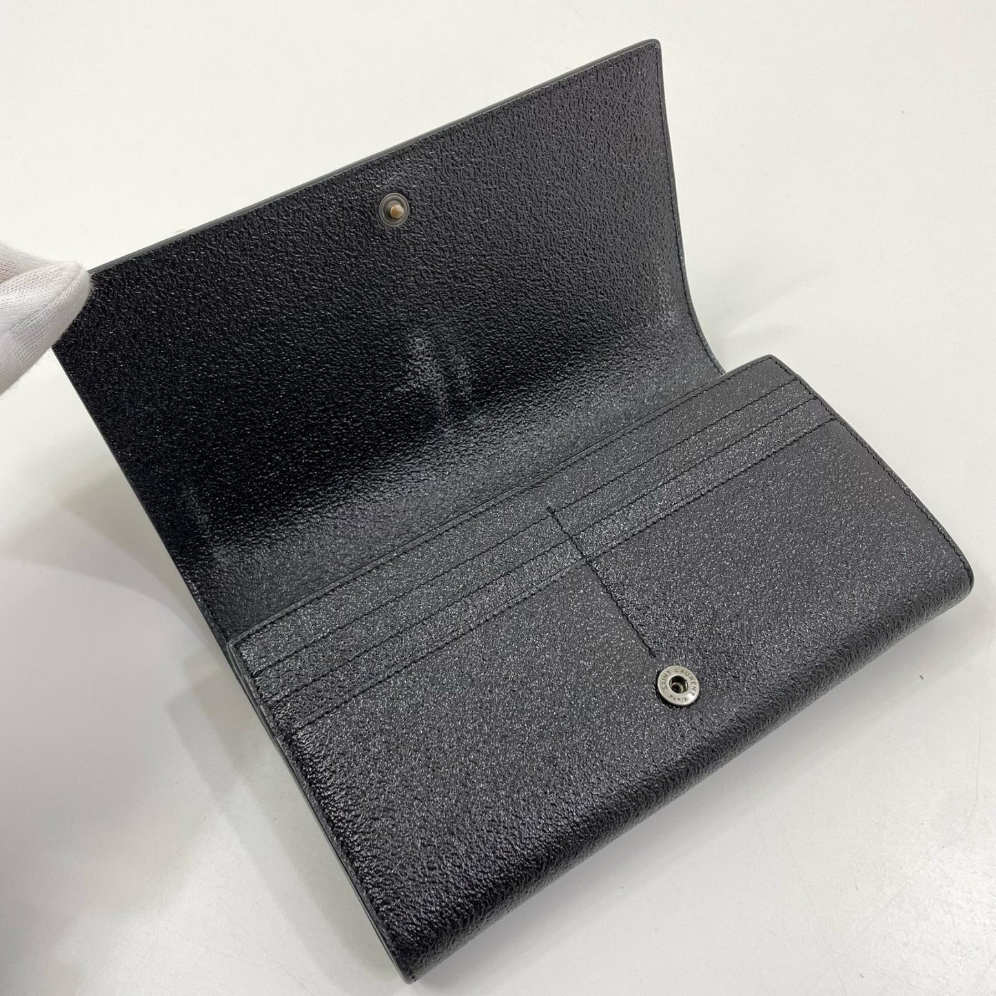 【中古】SAINT LAURENT | サンローラン YSLライン ラージ フラップウォレット 長財布 414567C133U ブラック【尾張小牧店】