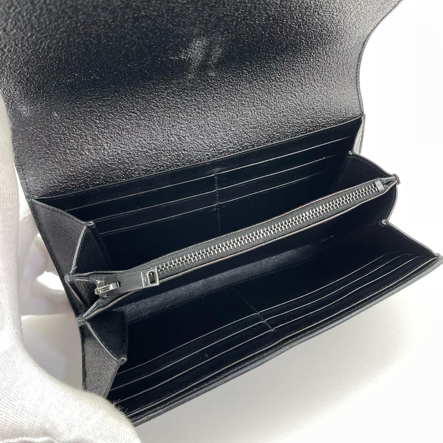 【中古】SAINT LAURENT | サンローラン YSLライン ラージ フラップウォレット 長財布 414567C133U ブラック【尾張小牧店】
