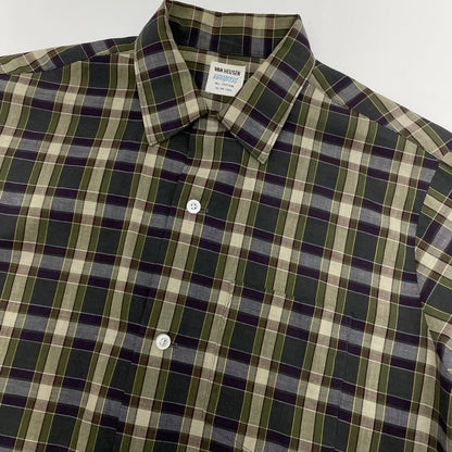 【中古】VINTAGE | ビンテージ ヴァン 60s　ヒューセン　オープンカラーシャツ　チェック柄長袖シャツ グリーン【尾張小牧店】
