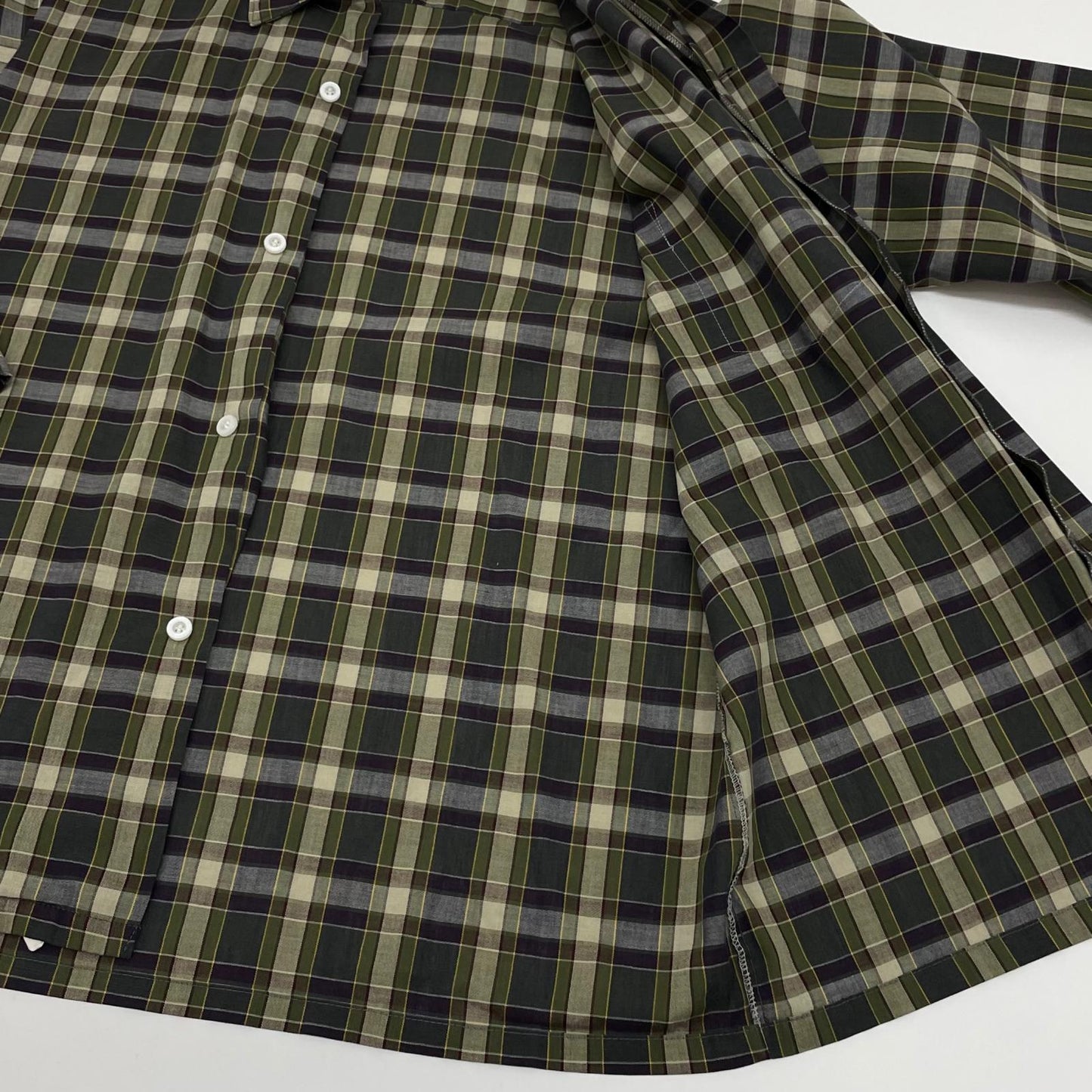 【中古】VINTAGE | ビンテージ ヴァン 60s　ヒューセン　オープンカラーシャツ　チェック柄長袖シャツ グリーン【尾張小牧店】