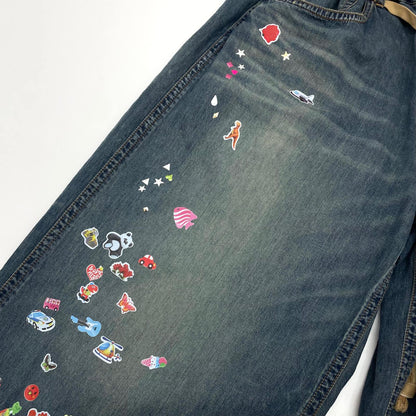 【中古】MIHARA YASUHIRO | ミハラヤスヒロ Kids Sticker Printed Wide Denim Pants デニムパンツ K16PT342-0 ブルー サイズ：36【尾張小牧店】