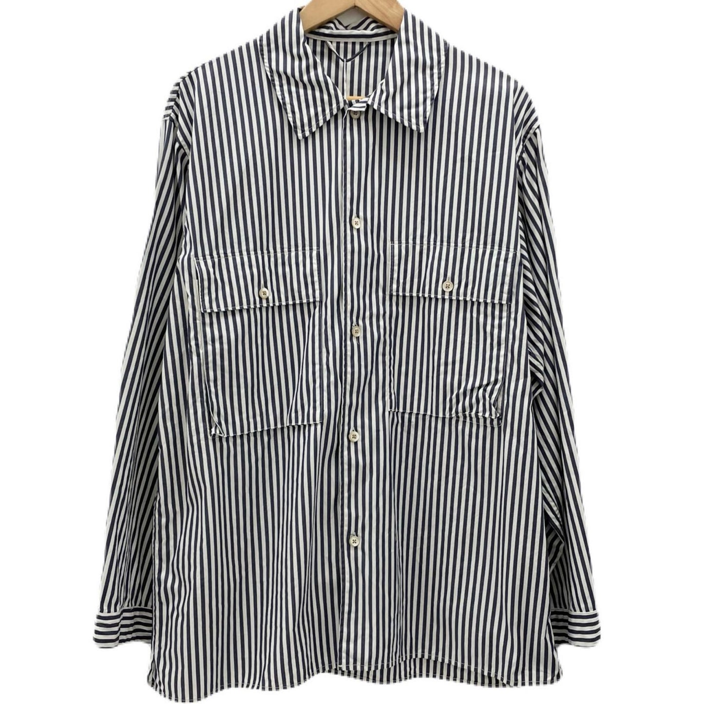 【中古】blurhms | ブラームス Stripe Military Shirt 長袖シャツ BHS26S024STR ネイビー×ホワイト サイズ：2【尾張小牧店】