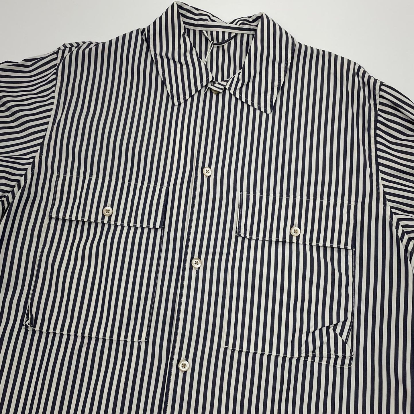 【中古】blurhms | ブラームス Stripe Military Shirt 長袖シャツ BHS26S024STR ネイビー×ホワイト サイズ：2【尾張小牧店】