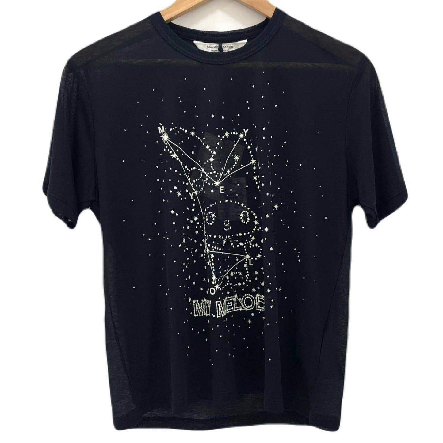【中古】beautiful people | ビューティフルピープル　26SS MY MELODY&KUROMI 80/1 ELS jersey T シースルー半袖Ｔシャツ 1616310002 ブラック サイズ：36【尾張小牧店】