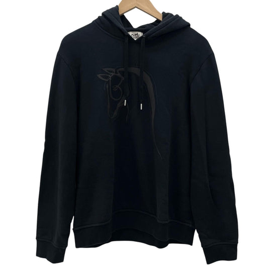 【中古】HERMES | エルメス CHEVAL AU TRAIT 裏起毛　長袖パーカー ブラック サイズ：L【尾張小牧店】