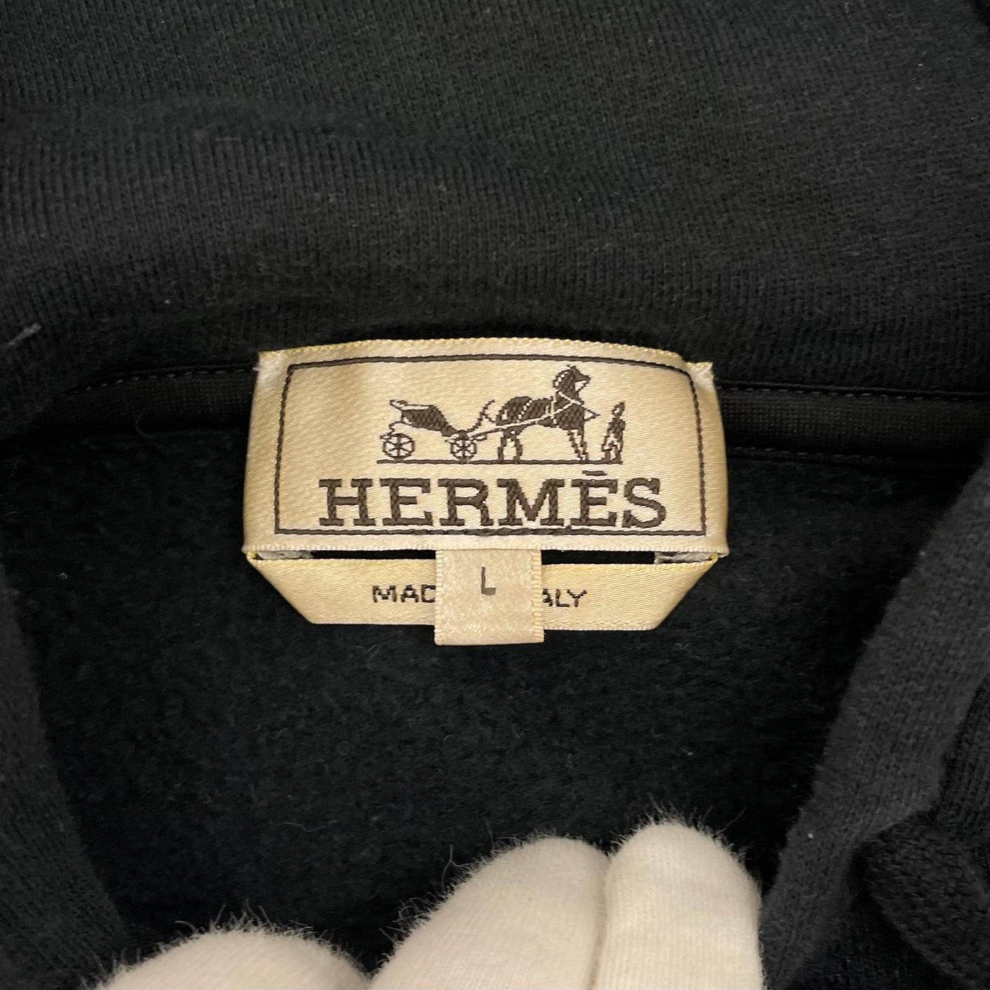 【中古】HERMES | エルメス CHEVAL AU TRAIT 裏起毛　長袖パーカー ブラック サイズ：L【尾張小牧店】