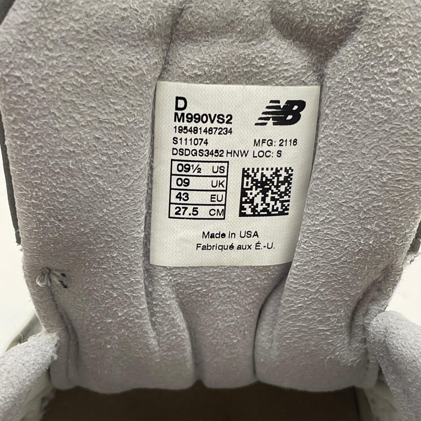 NEW BALANCE | ニューバランス 990V2 スニーカー 27.5cm M990VS2 グレー【尾張小牧店】
