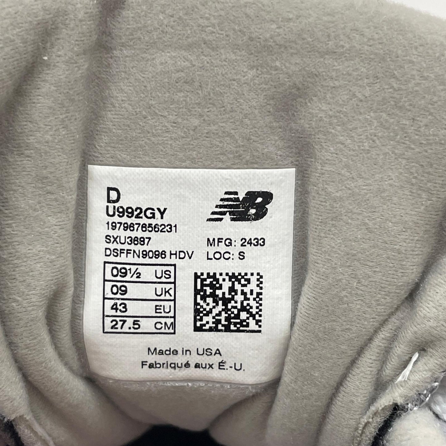 NEW BALANCE | ニューバランス 992 スニーカー 27.5cm U992GY グレー【尾張小牧店】