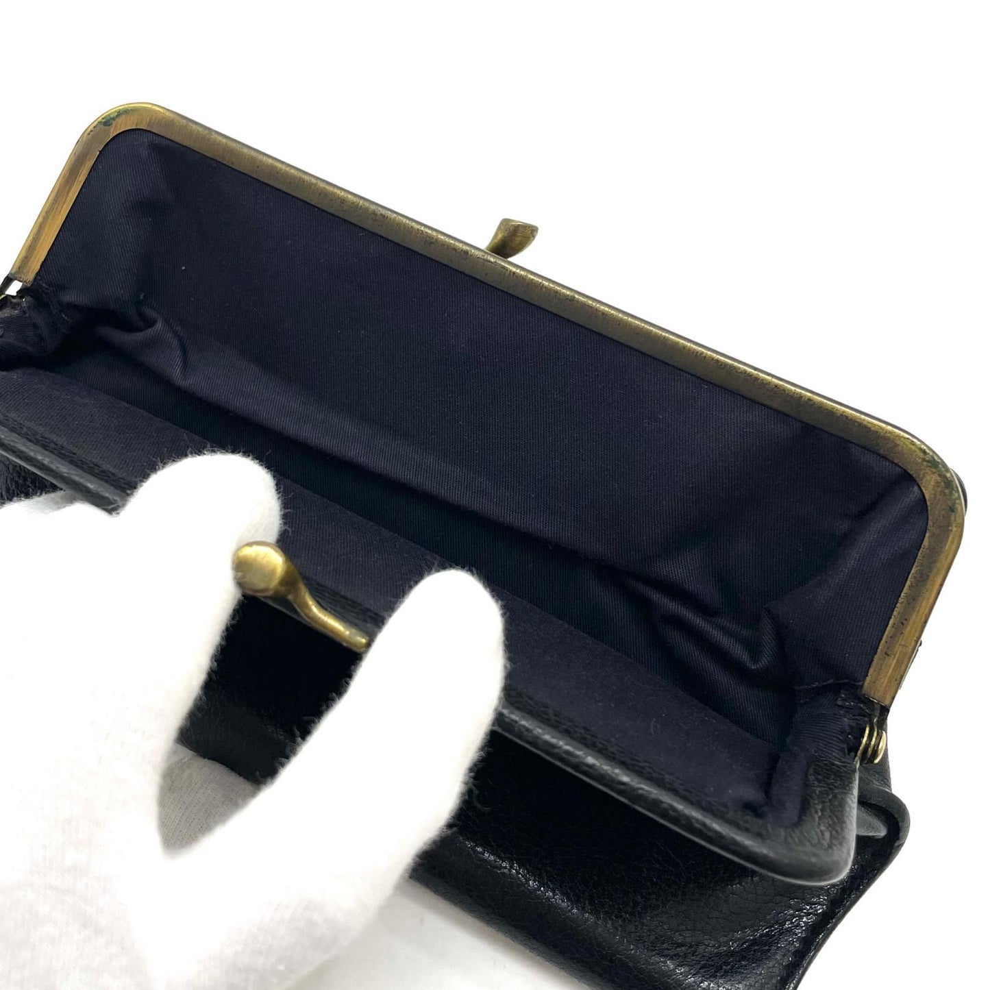 【中古】IL BISONTE | イルビゾンテ がま口長財布 ブラック【尾張小牧店】