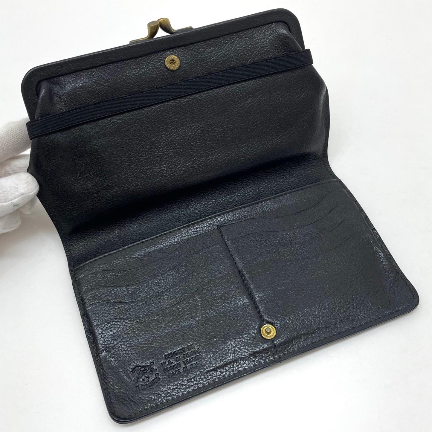 【中古】IL BISONTE | イルビゾンテ がま口長財布 ブラック【尾張小牧店】
