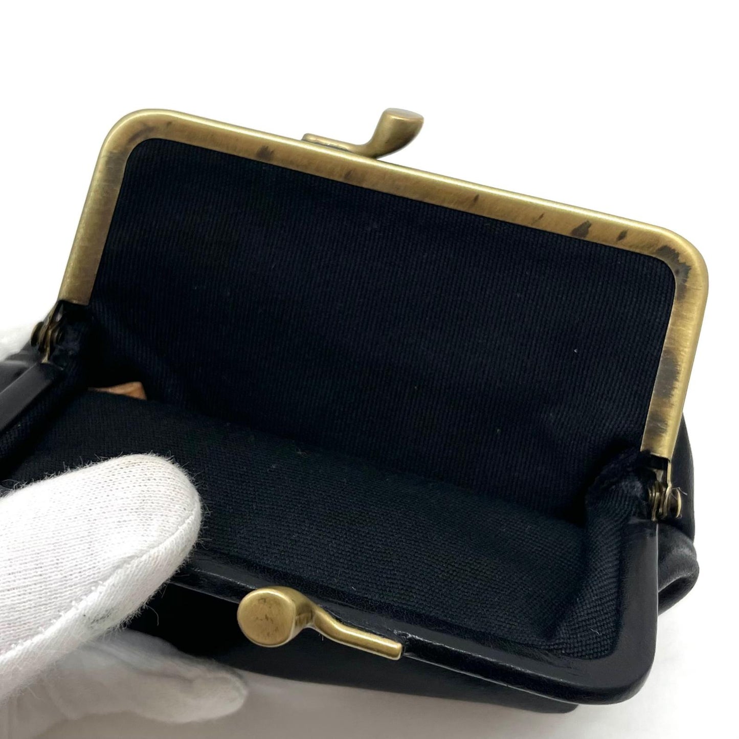 【中古】IL BISONTE | イルビゾンテ　がま口財布 コインケース ブラック【尾張小牧店】