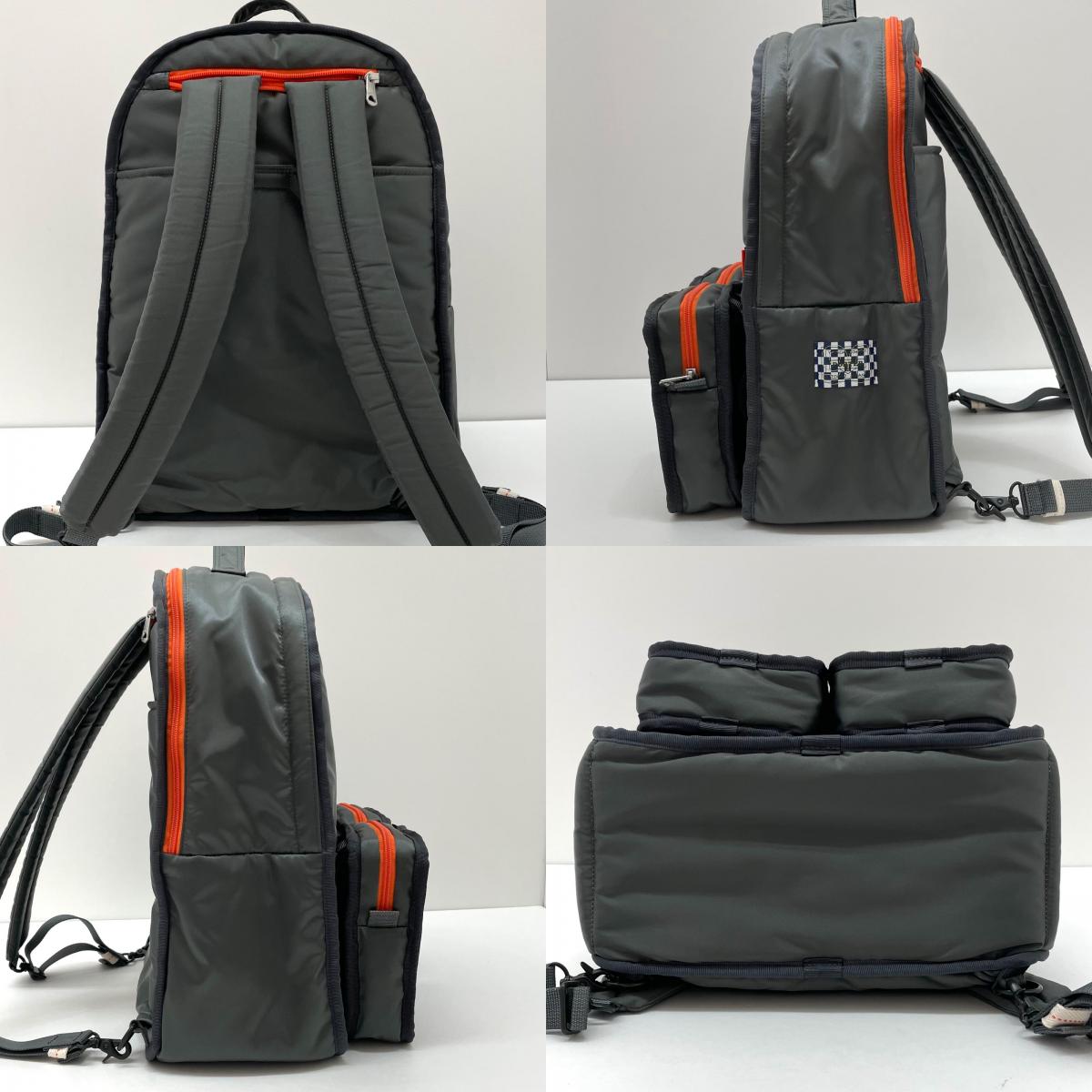 【中古】PORTER×Marc Newson | ポーター×マーク・ニューソン YOSHIDA & Co. 90th Anniversary Project 010　DAYPACK　リュックサック・デイパック 386-26181　ヒッコリー×シルバーグレー【尾張小牧店】