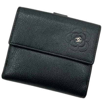 【中古】CHANEL | シャネル バタフライカメリア ココマーク 二つ折り財布 ブラック【尾張小牧店】