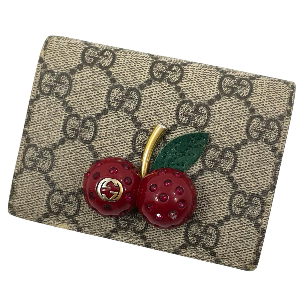 【中古】GUCCI | グッチ GGスプリーム チェリー コンパクトウォレット 二つ折り財布 476050･525040 レッド×ベージュ【尾張小牧店】